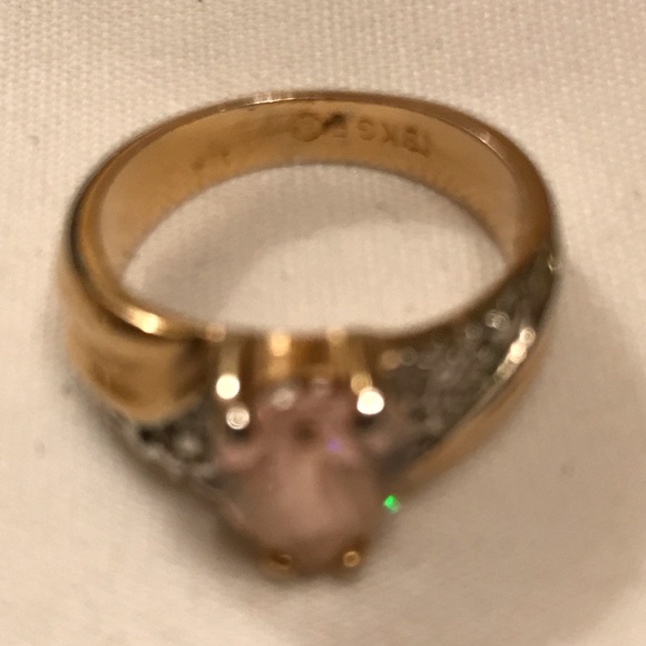 Gold with Pink Topaz center stone with silver beading on both sides - Picture 5 of 6